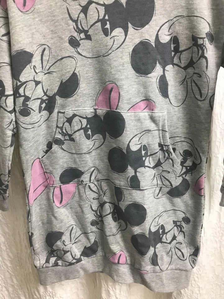 Disney Minnie Mouse Girls Gray Pink Hoodie Sweatshirt Dress Cover Up Top Size 16 - Image 3 of 4