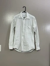 Perry Ellis Portfolio White Green Striped Dress Shirt Size 15            C75