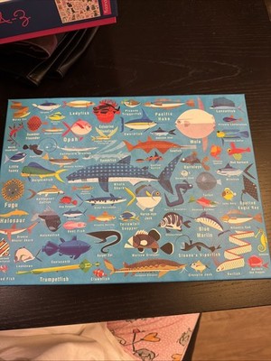 Mudpuppy Ocean Life Jigsaw Puzzle 1000 Pieces (COMPLETE) Blue Science Fish Shark