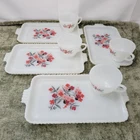 Vintage Anchor Hocking Fire King Primrose Milk Glass Snack Tray Set Of 4 1960’s