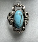 VTG Beau Sterling Silver Turquoise Ring Oval Stone Sz 5 Scroll Work