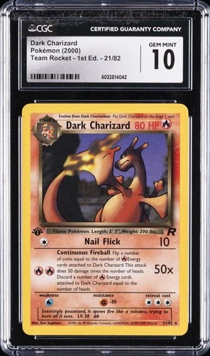 2000 POKEMON TEAM ROCKET 1ST EDITION #21 DARK CHARIZARD CGC 10
