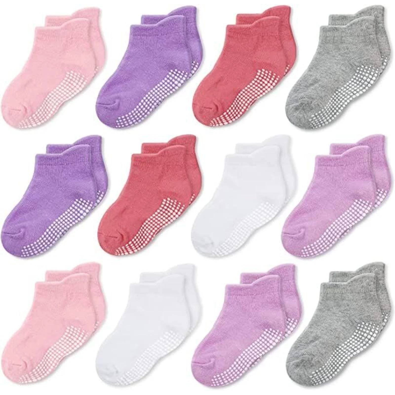 CozyWay Baby & Toddler Socks with Grippers Non Slip 3-5T, Pink Gray Purple