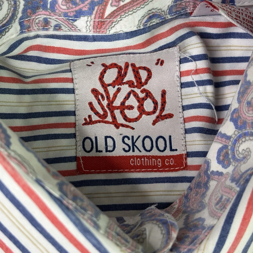 Old Skool Mens Long Sleeve XL Stripe Button Up Vintage Preppy Flip Cuff Orange - Image 4 of 4