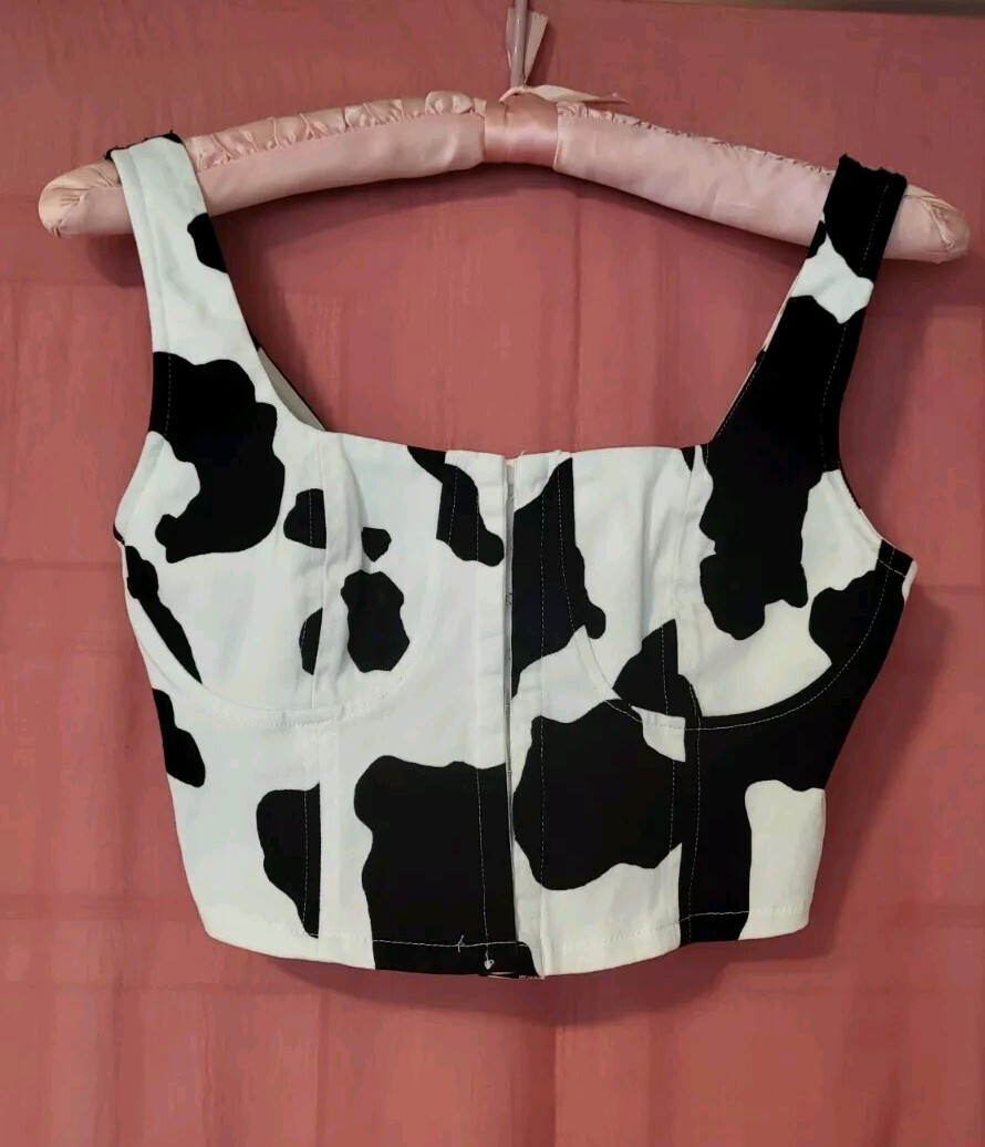 Strapless Cow Print Suede Corset Top