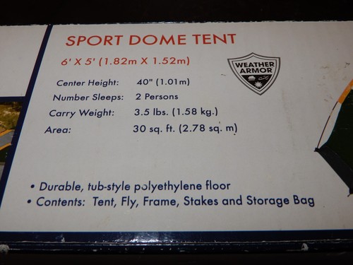 VINTAGE WENZEL 2 MAN SPORT DOME TENT 6'x5' CAMPING HIKING FISHING New Sealed - Picture 5 of 14