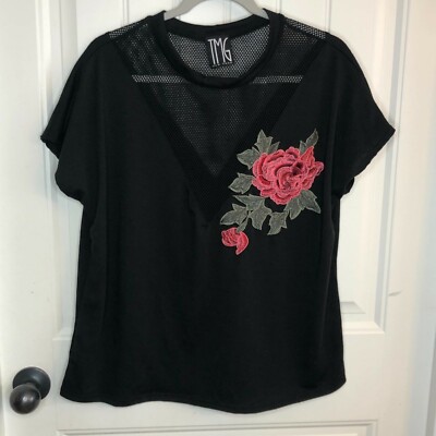 rose embroidered mesh top