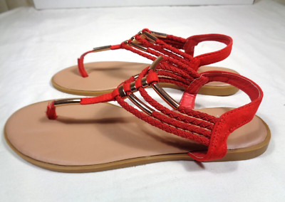 Women's Rouge Helium Designer Thong Sandals red -w- gold accent
