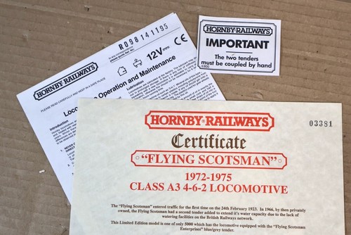 HORNBY R098 LNER 4-6-2 CLASS A3 LOCOMOTIVE 4472 FLYING SCOTSMAN TWIN TENDER oj - Photo 9 sur 13