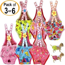 PACK 3 or 6 COLORS Dog Diapers Female Pants Stay On Suspenders For SMALL Dog Cat