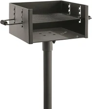 Park Style Steel Outdoor BBQ Charcoal Grill and Post, Black