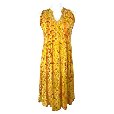 Raga Anthropologie Embellished Sleeveless Dress Yellow Red Size S