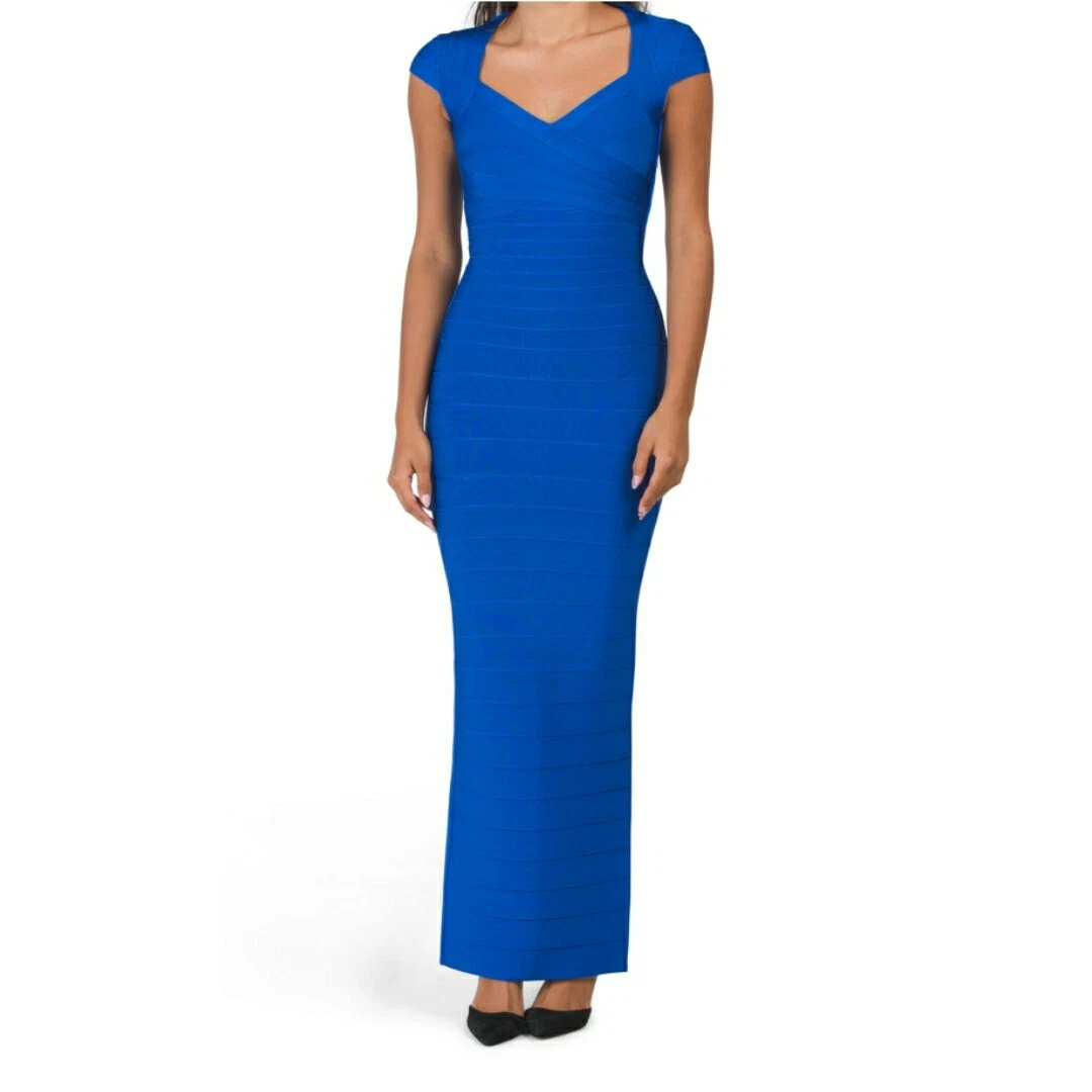 Herve Leger Bandage Gown Size XXS Bright Blue Cutout Back Long