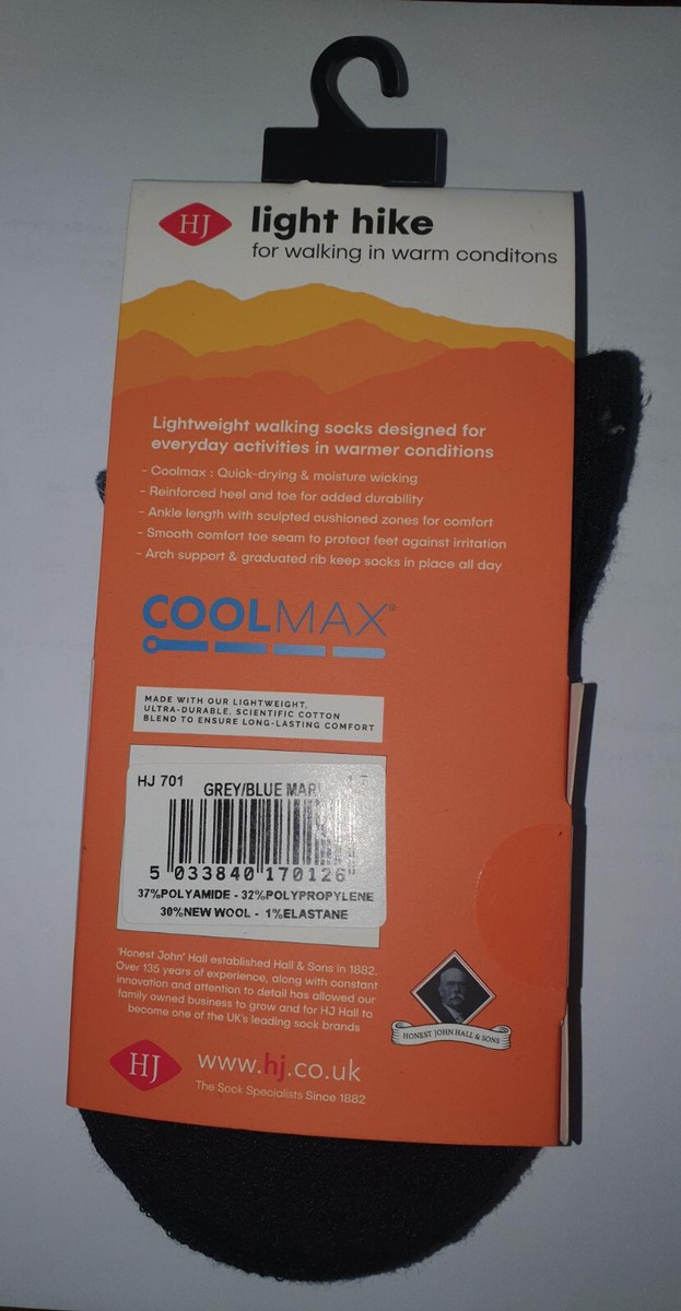 HJ Hall ProTrek HJ701 Adventure Trek Socks Walking socks Grey/Blue Marl UK  4-7