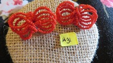 Pair Vintage Red Beaded Shoe Bow Clips - Unmarked 31  35 