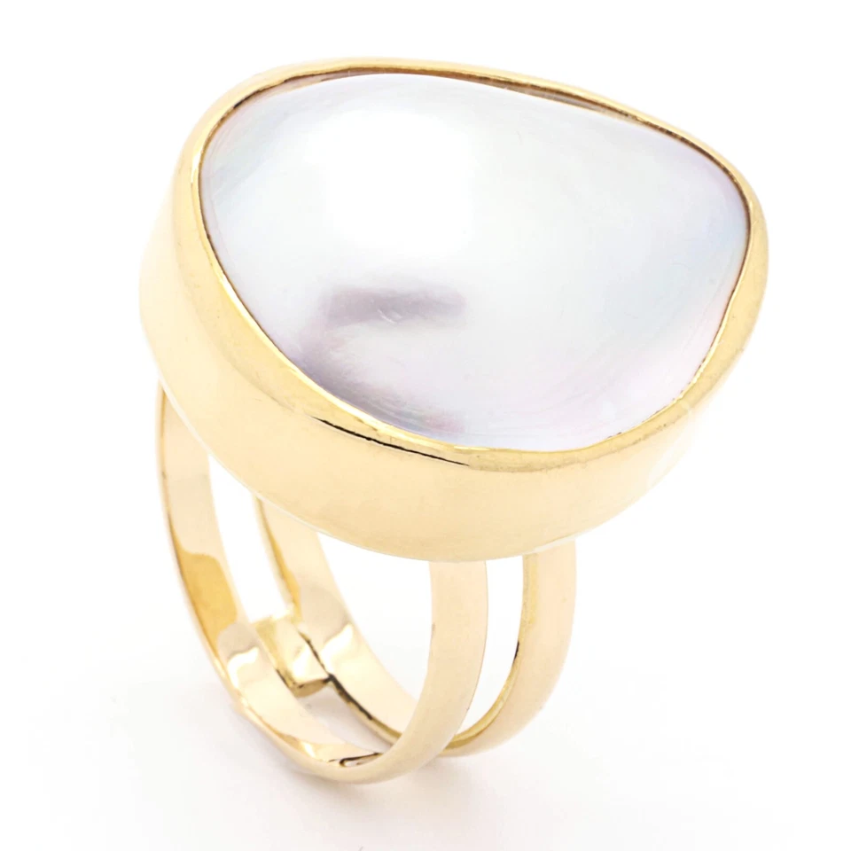 Ring 750 Gelbgold poliert mit Mabe Perle Handarbeit W 56,5 - Bild 2 von 4