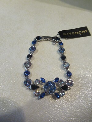 NWT Givenchy Flex Bracelet/ Hook in Signed Clasp, Blue/ Clear