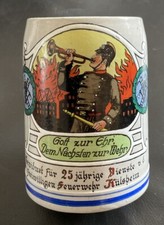 originaler antiker Bierkrug 25 Jahre Dienst - Feuerwehr Külsheim - Krug - 0,5 L