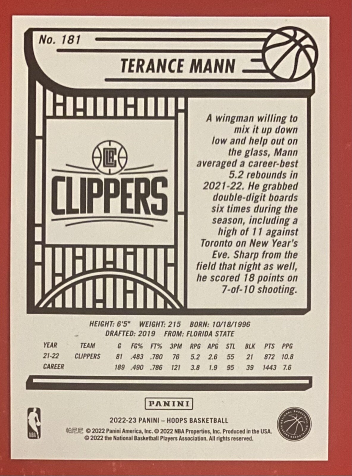 2022 23 Panini NBA Hoops Purple Terance Mann 181 Los Angeles Clippers 2022-23-panini-nba-hoops-purple-terance-mann-181-los-angeles-clippers