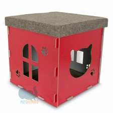 cuccia gatto legno con tiragraffi interno puffo resistente apertura superiore M