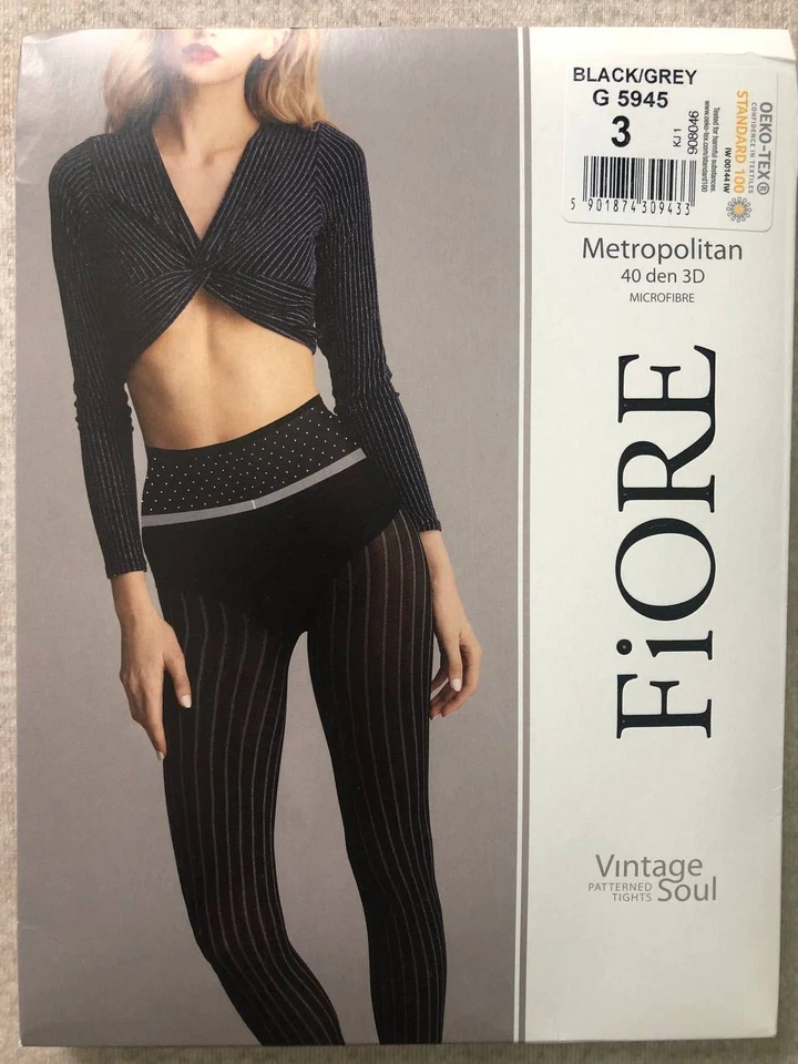 Женские колготки Fiore Metropolitan в полоску и горошек 40 ден черные и серые - Изображение 2 из 4