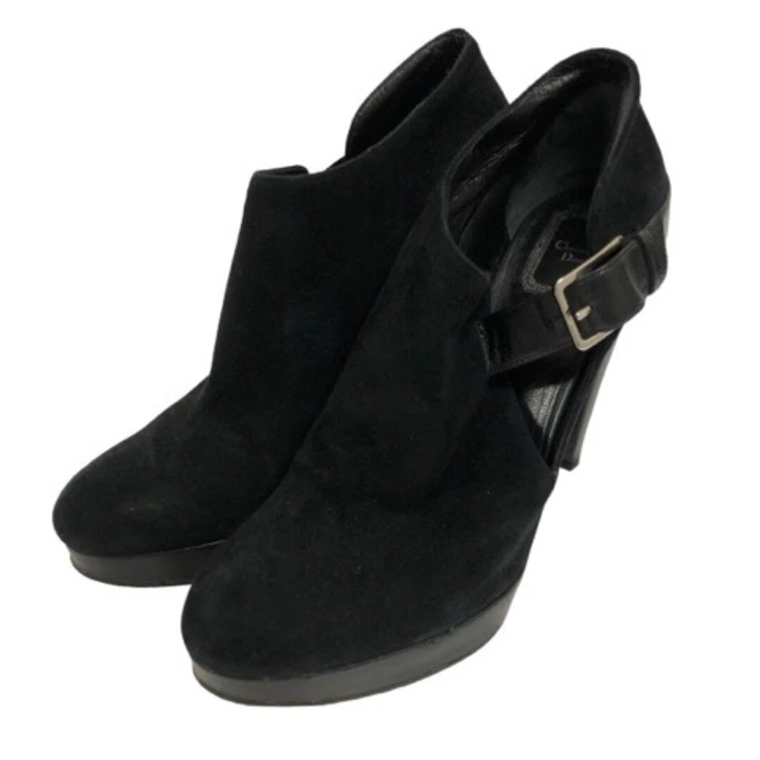 Bottines Dior Christian cuir daim massif bride cheville 38 noir argent occasion b927