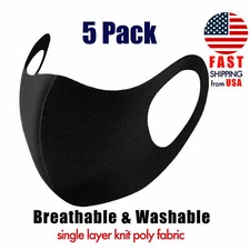 [5-Pack] Black Face Fashion Mask Washable Reusable Unisex Adult Mask US SELLER
