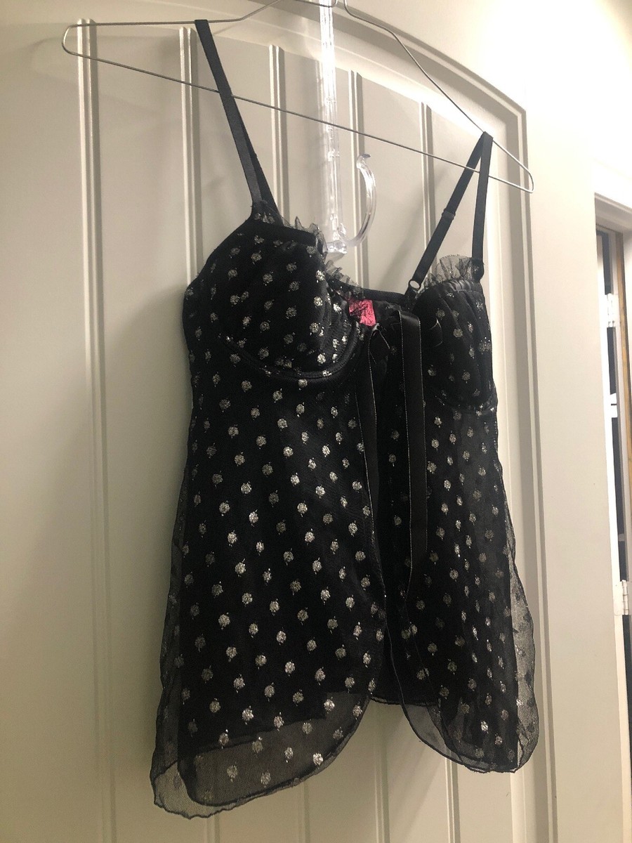 Victoria's Secret Sexy Little Thing Sheer Black Silver Polka Dot