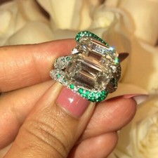 14.83CT Shiny Simulated Sapphires  Emerald Women Engagement Ring In 925 Silver
