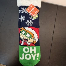 New RUGRATS Ladies COZY SHERPA SLIPPER SOCKS GRIPPER BOTTOM CHUCKIE Size 4-10