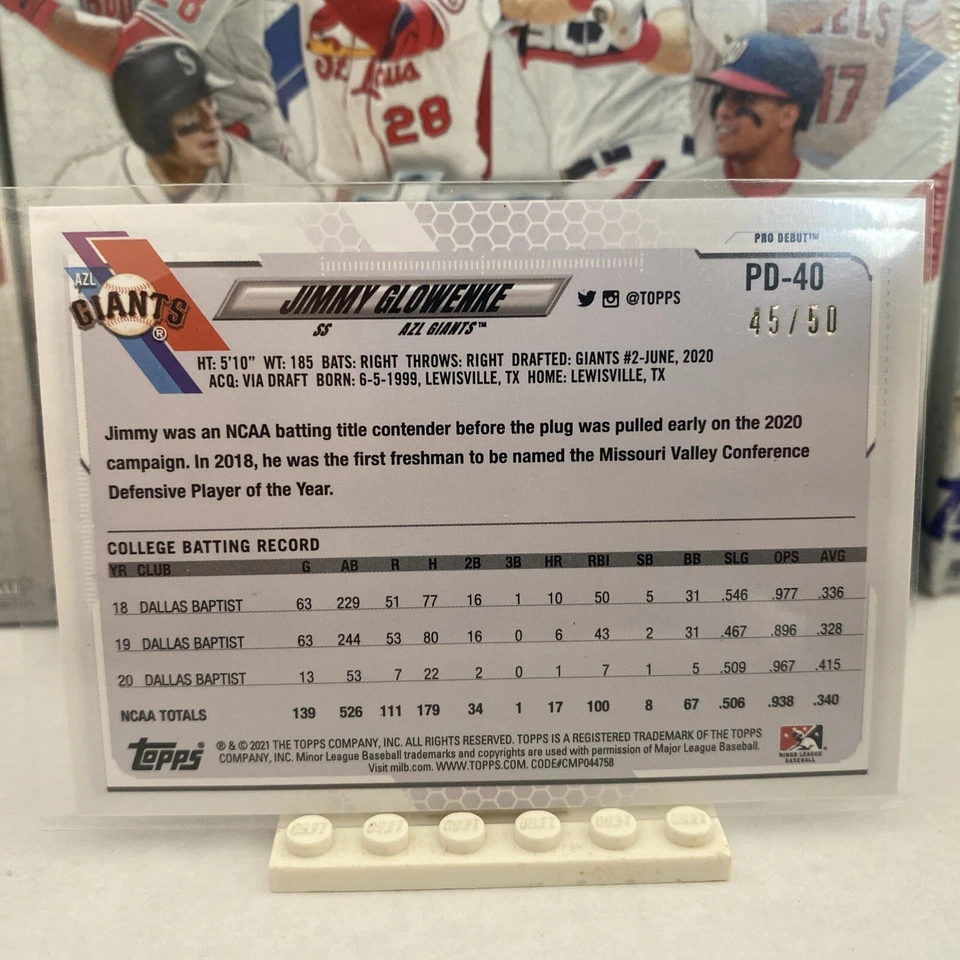 2021 Topps Pro Debut Gold Refractor /50 Jimmy Glowenke #PD-40 - Image 2 of 2