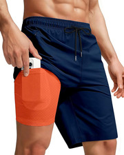 Men Swim Trunks with Compression 9 Inches Breathable Liner Quick Dry Zipper Pock