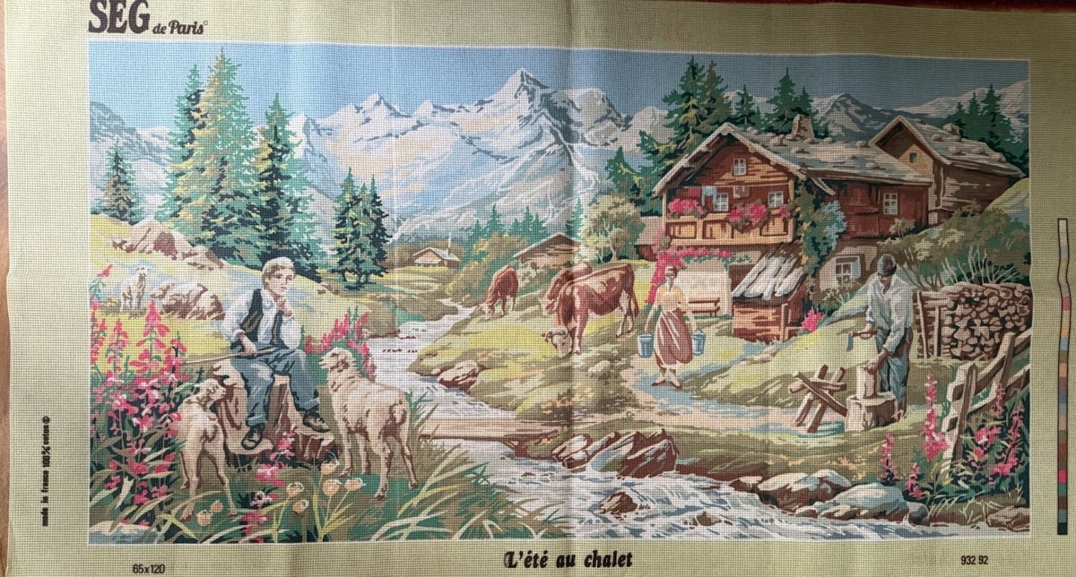 Toile De Tapisserie Seg De Paris - 65x120cm - Motif Maison Montagne - Point De Croix