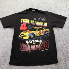 Vintage Sterling Marlin Shirt Mens Large DRY ROT Black NASCAR Daytona 500 90s