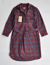 Authenti $1150 BNWT BURBERRY Check Tie Front Shirt Dress Womens AU 4/US2 Crimson