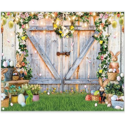 10x8ft Spring Easter Photography Backdrops Garden Floral Grass Rabbit Eggs Ba...