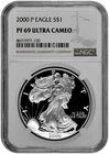 2000 P S$1 Proof Silver American Eagle Dollar NGC Graded PF 69 Ultra Cameo