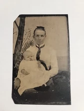 Antique Tintype Photo of a Unknown Woman and Baby 
