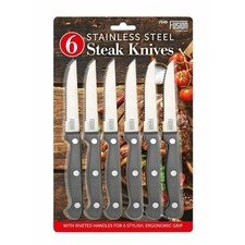 6 Set Steak Knives Stainless Steel Table Knife Kitchen Cutlery Serrated Edge