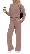 WIHOLL Two Piece Sets for Women Fall Outfits Lounge Sets Mock Neck Tops Wide Leg