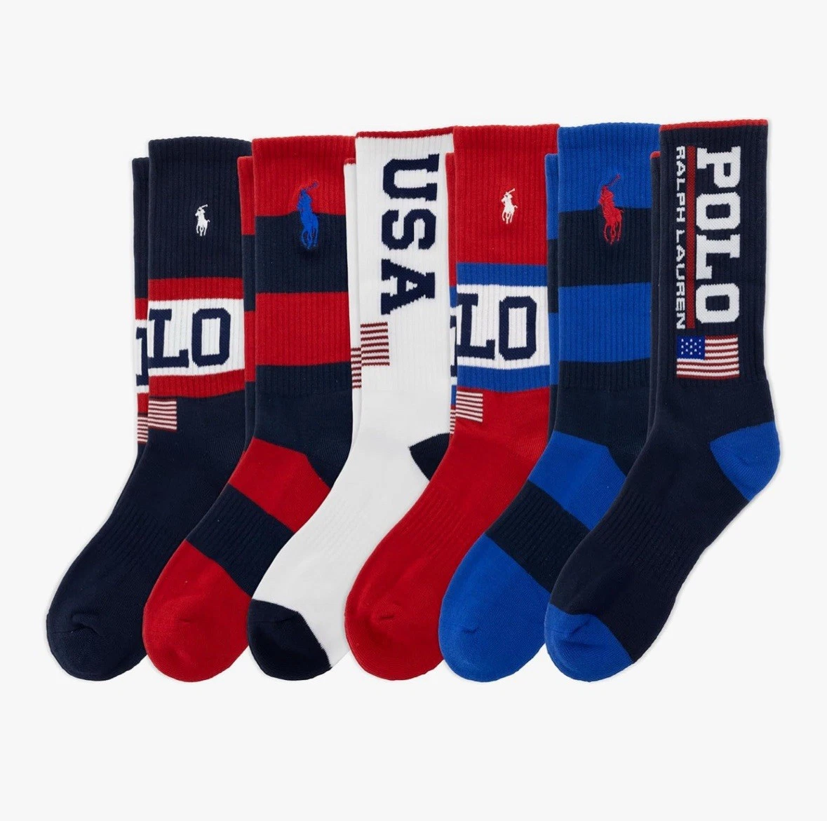 POLO RALPH LAUREN Men's Performance Crew Socks 6 Pack 6-12.5 Multi Stadium 1994