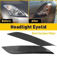 Fits 03-08 350Z Headlight Eyelids Eyebrow Cover Trim Real Carbon Fiber 2pcs