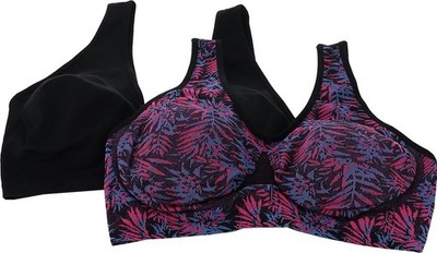 Rhonda Shear 2Pc Seamless Ahh Leisure Bra FIREWORK FLORAL BLACK S NWOT (1062)
