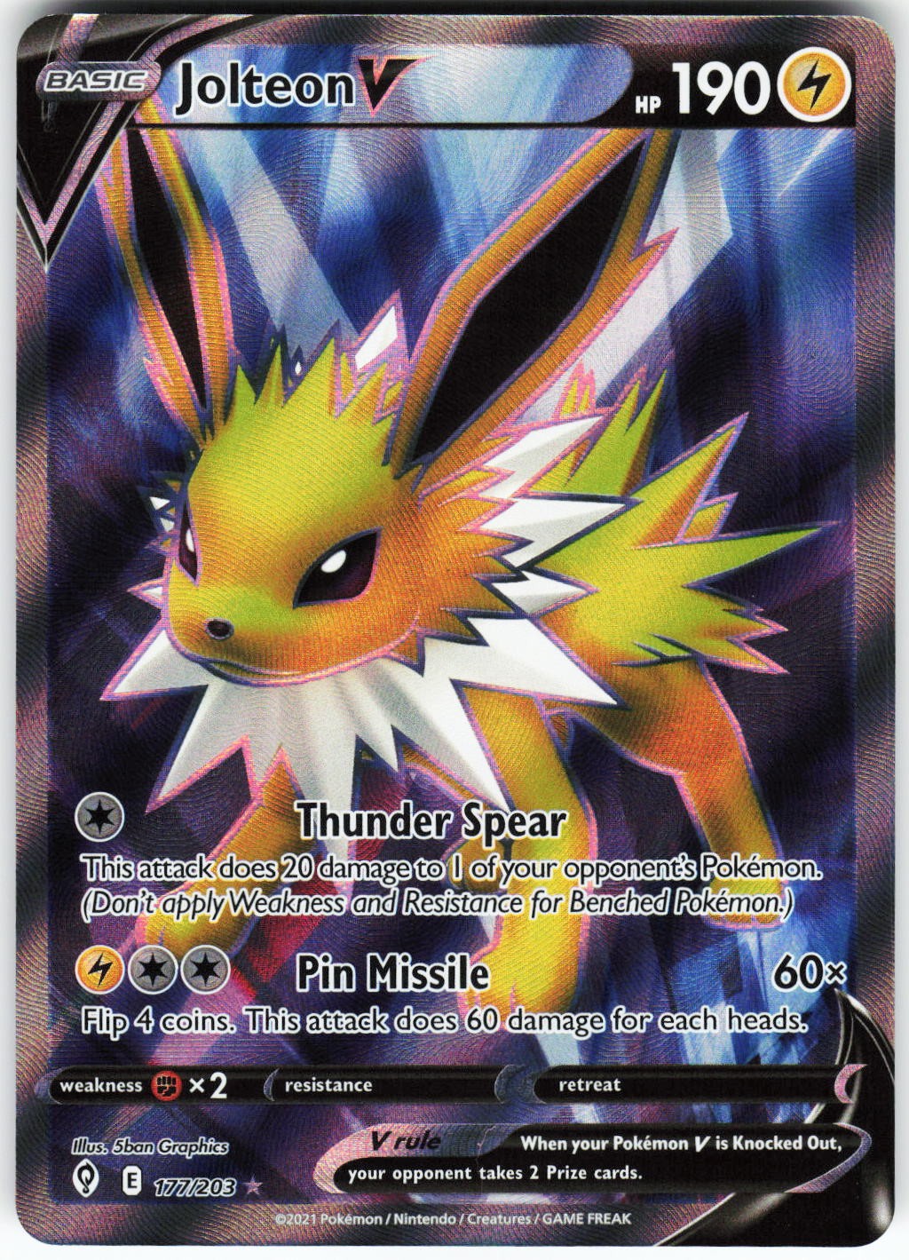 Jolteon V (Full Art) 177/203 Pokemon SWSH07: Evolving Skies Holo Ultra Rare NM