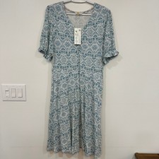 Boden Womens Dress 8 Long NWT Short Sleeve Floral Jersey Knit Stretch Blue
