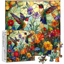 Jigsaw Puzzles Stained Glass Colorful Flower Hummingbird Mosaic Bird 1000 Pieces