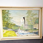 Signiertes Wandbild F. Meisner Flusslandschaft horizontal gerahmt, mehrfarbig
