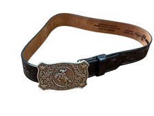Justin Children's Belt- black leather-silver buckle -horse stars-sz 24