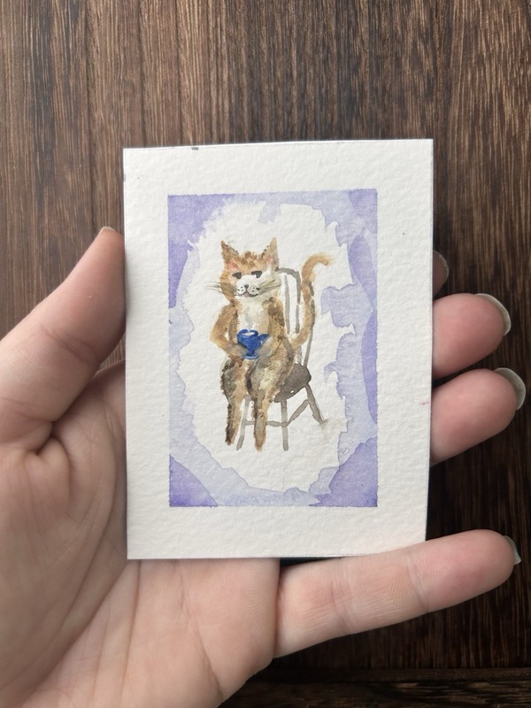 Original Miniature Cat ACEO, from the “Tea & Tails” series 