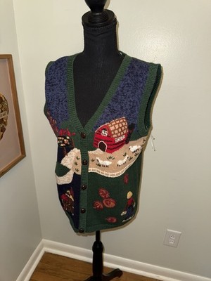 Vintage Capacity Women s Size Medium Knit Sweater Vest Button Up Cottage Sheep